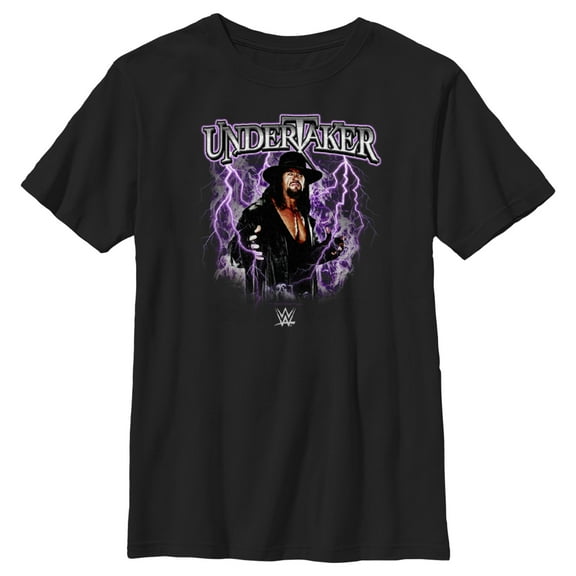 Boy's WWE Undertaker Purple Lightning Logo  Graphic Tee Black Large