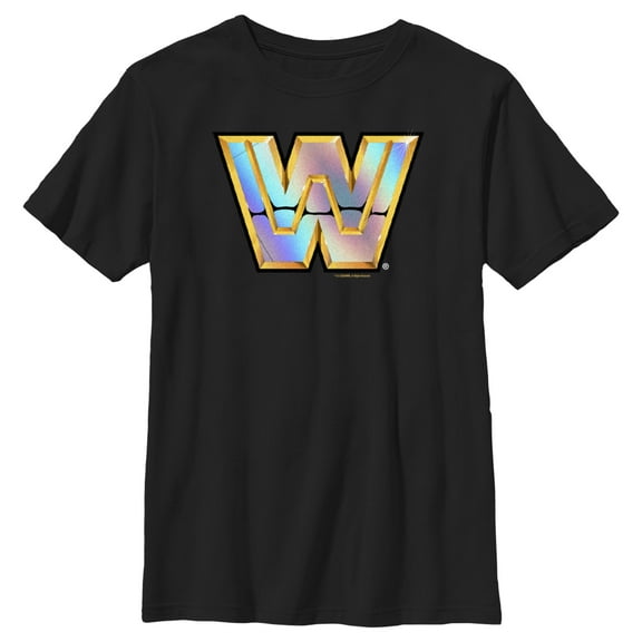 Boy's WWE WrestleMania Gold Shiny Logo Graphic Tee Black Large