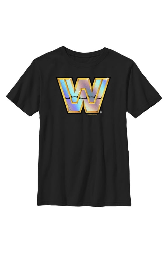 Boy's WWE WrestleMania Gold Shiny Logo Graphic Tee Black X Large