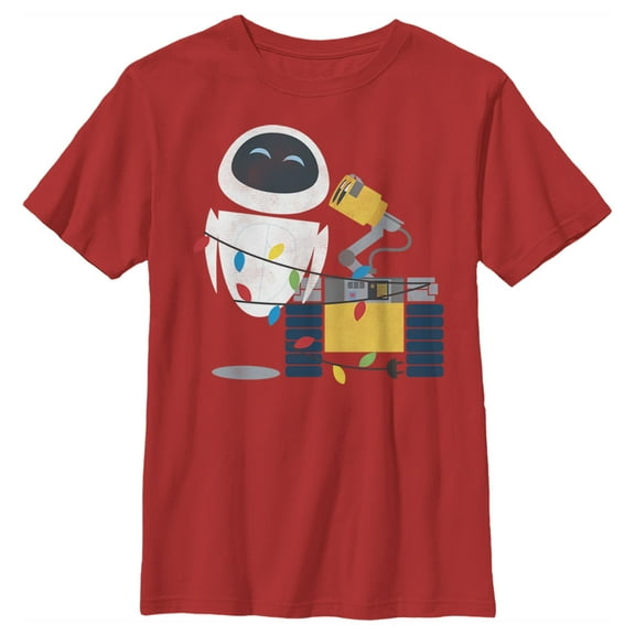 Boy's Wall-E Eve Christmas Lights Graphic Tee Red Large