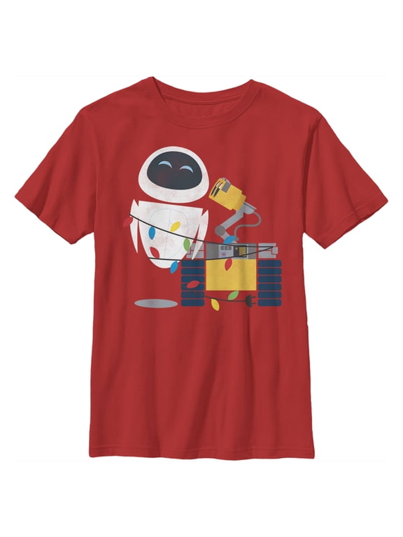 Boy's Wall-E Eve Christmas Lights Graphic Tee Red Medium
