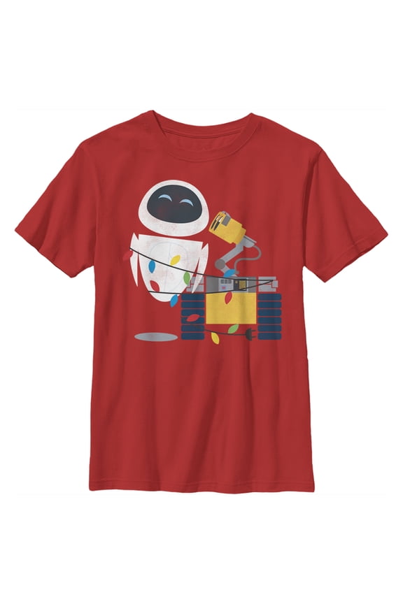 Boy's Wall-E Eve Christmas Lights Graphic Tee Red Small