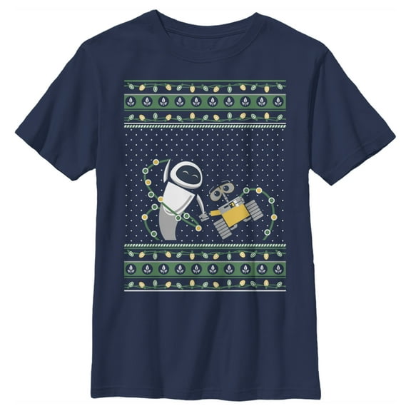 Boy's Wall-E Eve Ugly Sweater  Graphic Tee Navy Blue Large