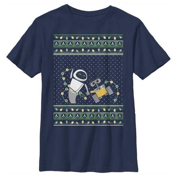 Boy's Wall-E Eve Ugly Sweater Graphic Tee Navy Blue X Large