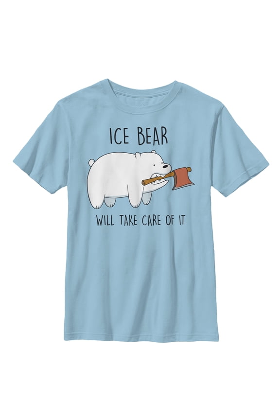 Boy's We Bare Bears Ice Bear Will Take Care of It Graphic Tee Light Blue X Large