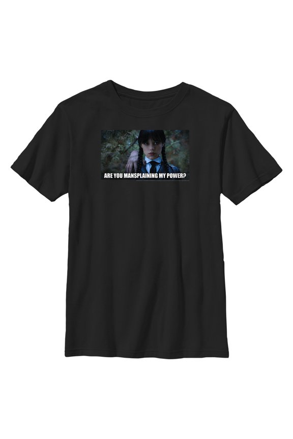 Boy's Wednesday Are You Mansplaining my Power Graphic Tee Black Large