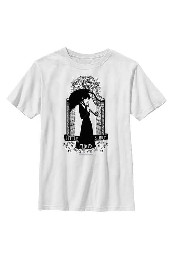 Boy's Wednesday Black Little Storm Cloud Graphic Tee White Large