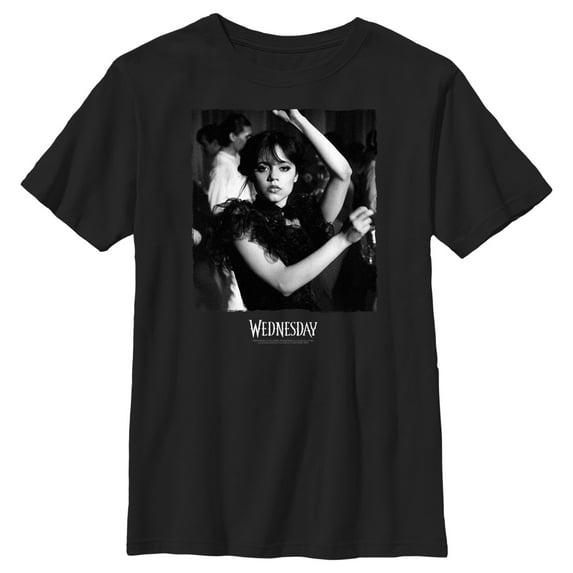 Boy's Wednesday Black and White Dance Scene Graphic Tee Black X Small