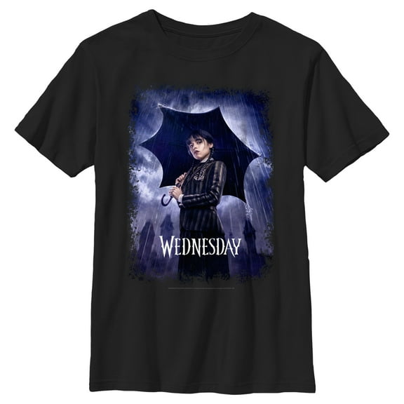 Boy's Wednesday Character Poster  Graphic Tee Black Large