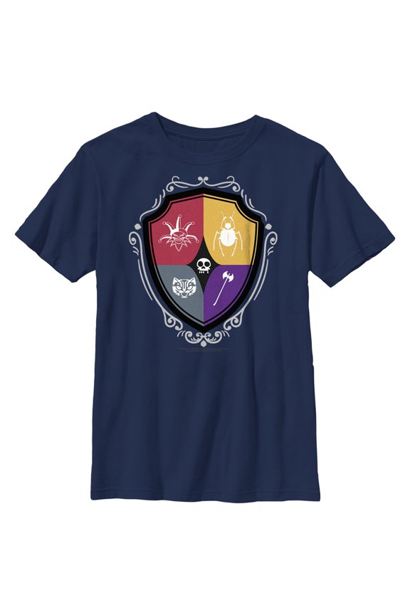 Boy's Wednesday Icons Crest Graphic Tee Navy Blue Small