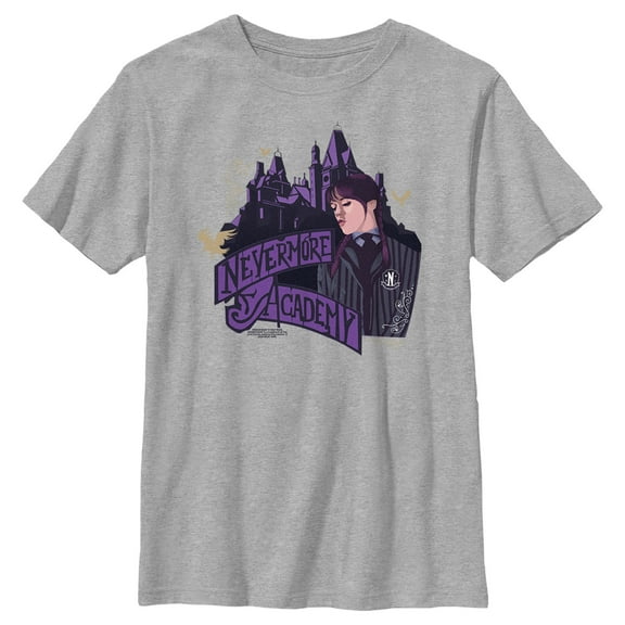 Boy's Wednesday Nevermore Academy Graphic Tee Athletic Heather Small