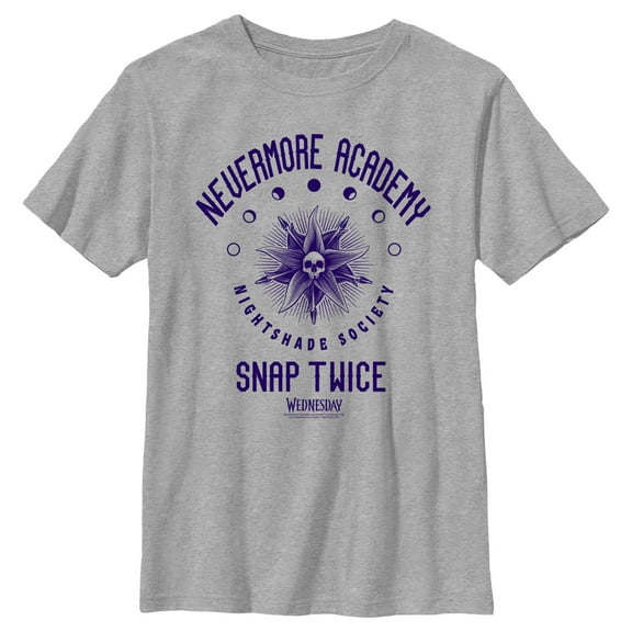 Boy's Wednesday Nevermore Academy Nightshade Society Graphic Tee Athletic Heather Medium