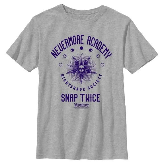 Boy's Wednesday Nevermore Academy Nightshade Society Graphic Tee Athletic Heather Small