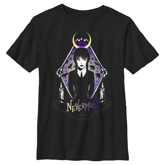 Boy's Wednesday Nevermore Portrait Graphic Tee Black Large