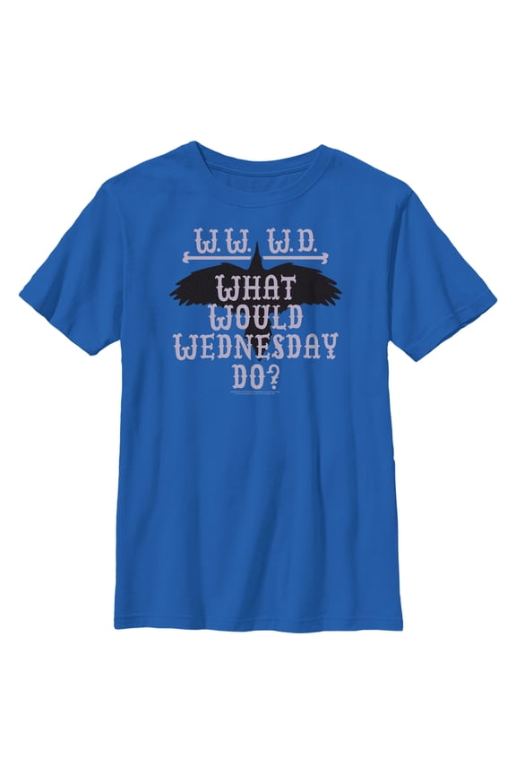 Boy's Wednesday WWWD What Would Wednesday Do Graphic Tee Royal Blue Small