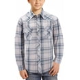 thumbnail image 1 of Boy’s Western Pearl Snap Button Down Casual Long Sleeve Plaid Cowboy Shirt (#28 White/Light Blue, 8), 1 of 2