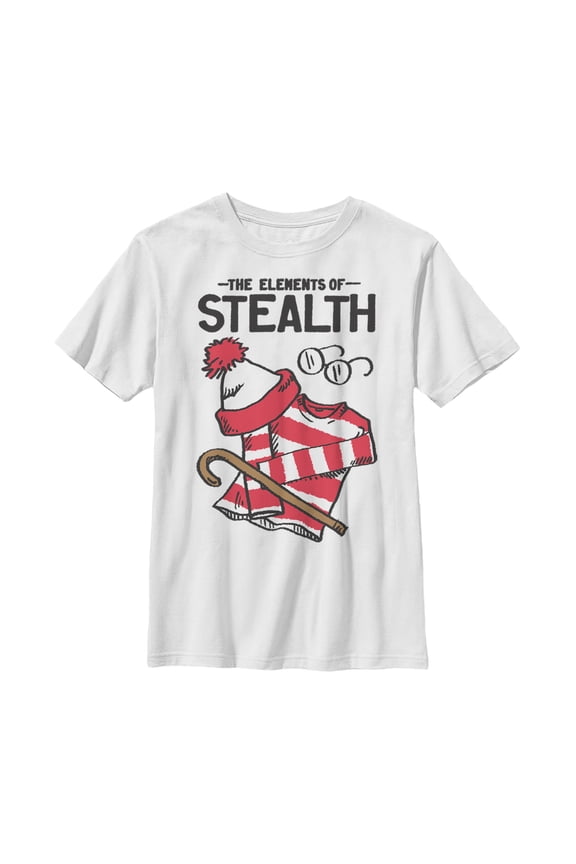 Boy's Where's Waldo Elements of Stealth Graphic Tee White X Large