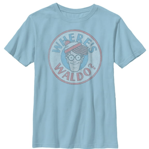 Boy's Where's Waldo Retro Character Circle  Graphic Tee Light Blue Large
