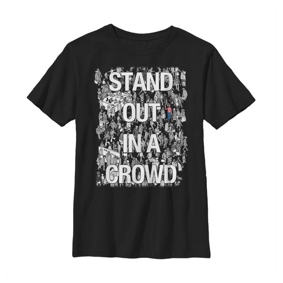 Boy's Where's Waldo Stand Out in a Crowd  Graphic Tee Black Medium
