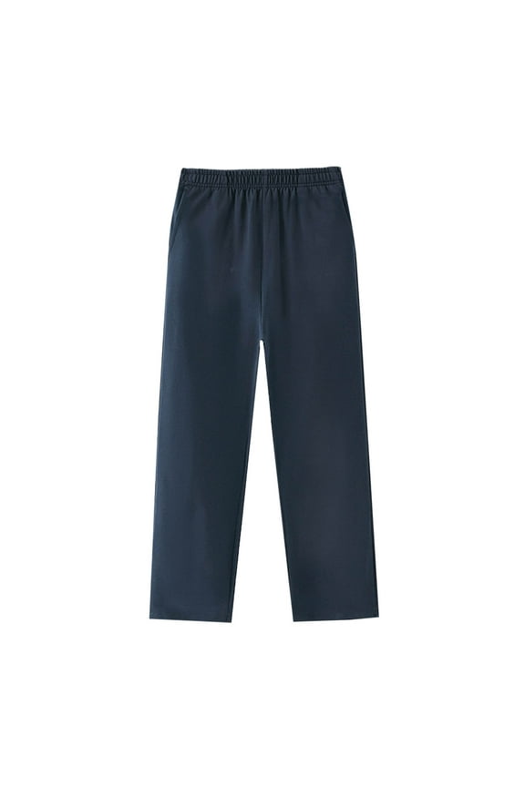 Boy's Wide Leg Sweatpants, Solid Color Elastic Waist Fall Winter Warm Open Bottom Trousers with Pockets Sports Athletic Loungewear Pants Baseball Pants Boys Navy 6-7Y