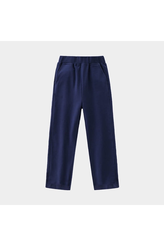 Boy's Wide Leg Sweatpants, Solid Color Elastic Waist Fall Winter Warm Open Bottom Trousers with Pockets Sports Athletic Loungewear Pants High Waisted Leggings Dark Blue 3-4Y