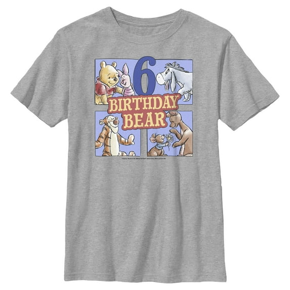 Boy's Winnie the Pooh 6 Birthday Bear Graphic Tee Athletic Heather Small
