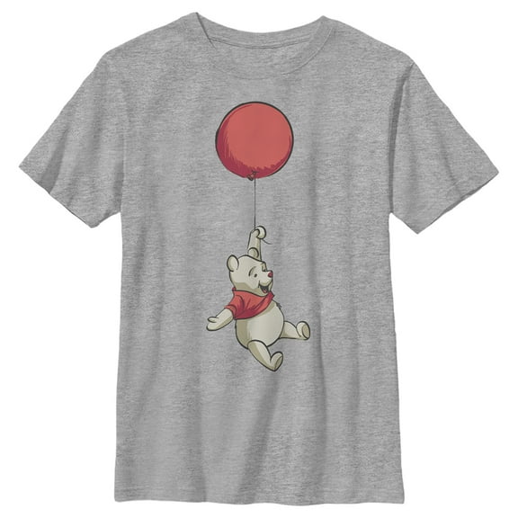 Boy's Winnie the Pooh Bear In Flight With Red Balloon  Graphic Tee Athletic Heather Large