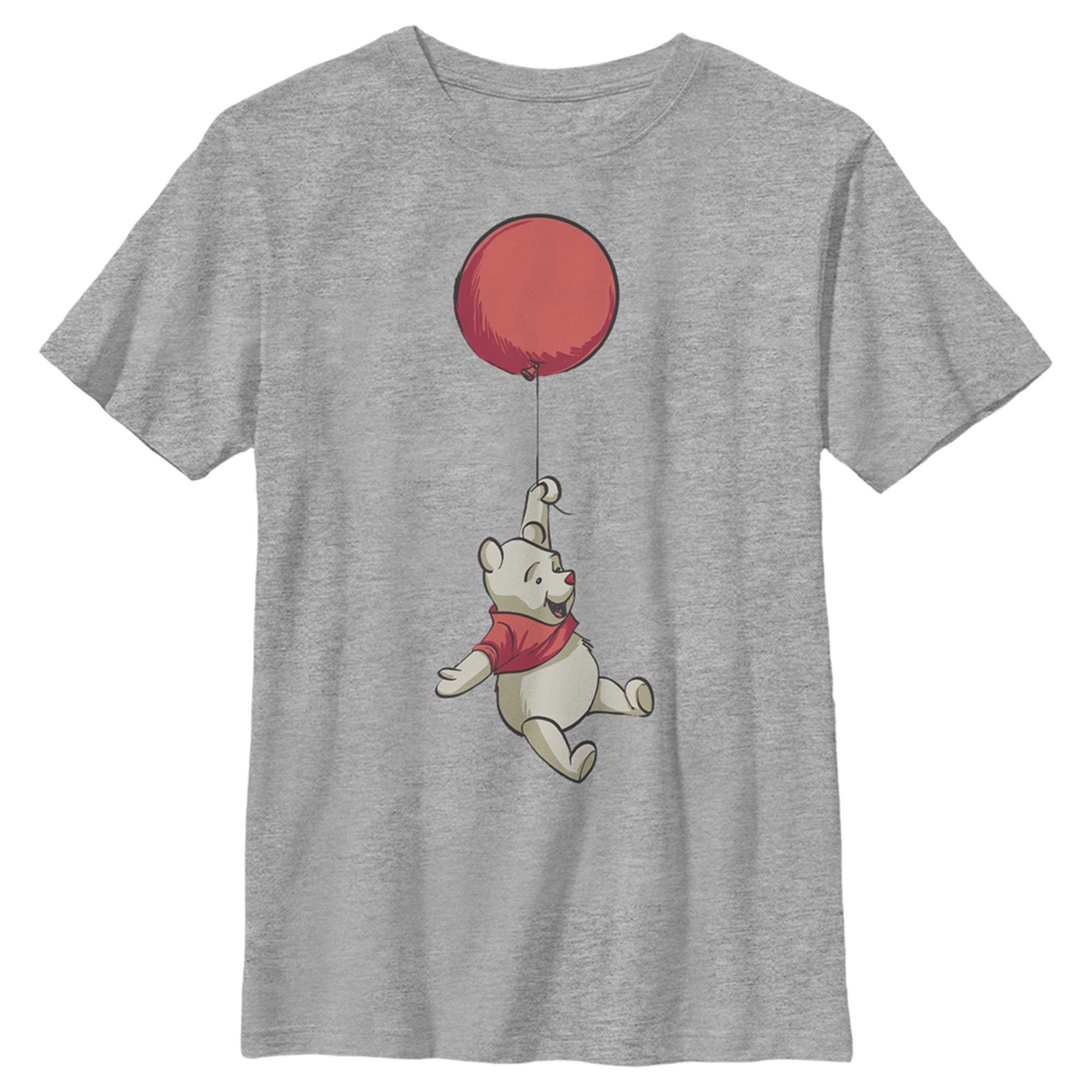 Boy\'s Winnie the Pooh Bear Red Medium Flight Balloon Tee Athletic With Graphic In Heather