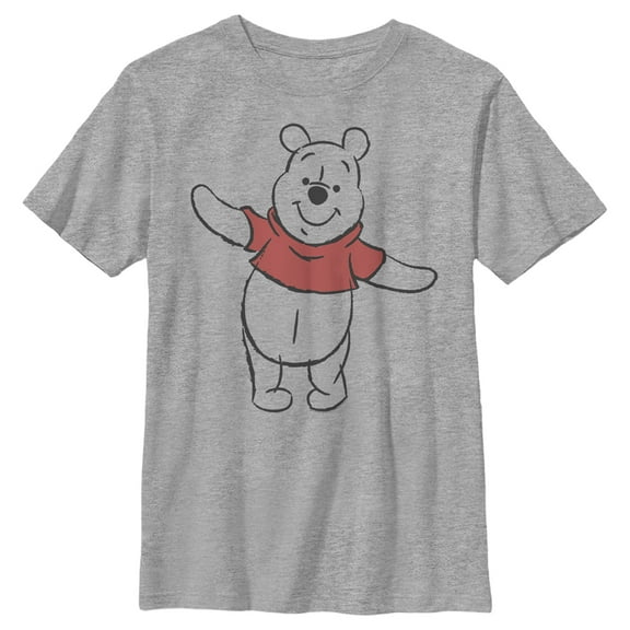 Boy's Winnie the Pooh Bear Sketch With Red Shirt  Graphic Tee Athletic Heather Large