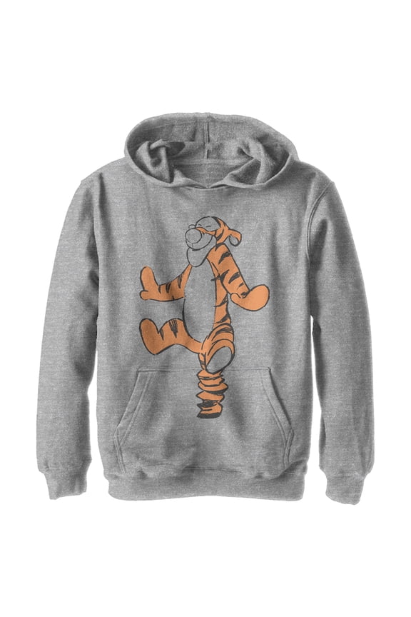 Boy's Winnie the Pooh Bouncing Smiling Tigger Pull Over Hoodie Athletic Heather Medium