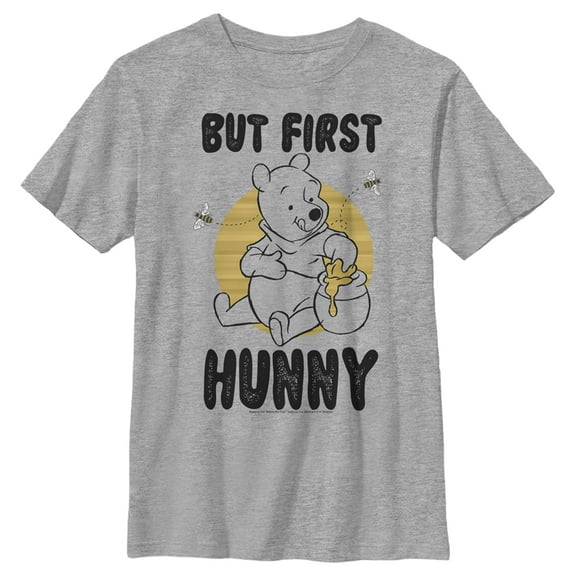 Boy's Winnie the Pooh But First, Hunny  Graphic Tee Athletic Heather Large