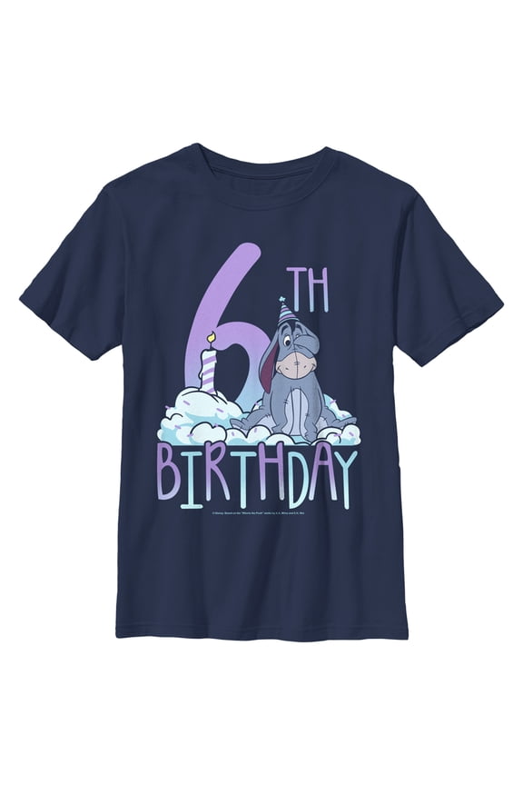 Boy's Winnie the Pooh Eeyore 6th Birthday Graphic Tee Navy Blue Small