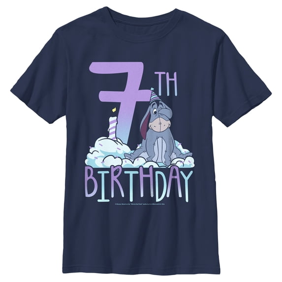 Boy's Winnie the Pooh Eeyore 7th Birthday Graphic Tee Navy Blue Medium