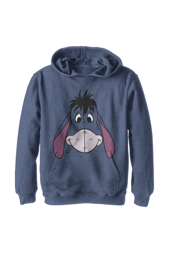 Boy's Winnie the Pooh Eeyore Face Portrait  Pull Over Hoodie Navy Blue Heather Small