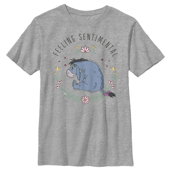 Boy's Winnie the Pooh Eeyore Feeling Sentimental With Flowers Graphic Tee Athletic Heather Large