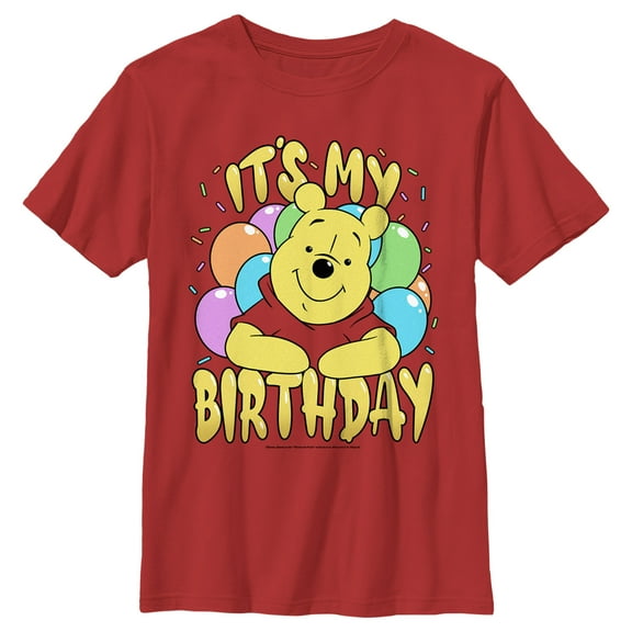 Boy's Winnie the Pooh It's My Birthday  Graphic Tee Red Large