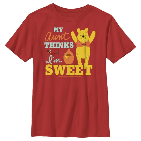 Boy's Winnie the Pooh My Aunt Thinks I'm Sweet Graphic Tee Red Small