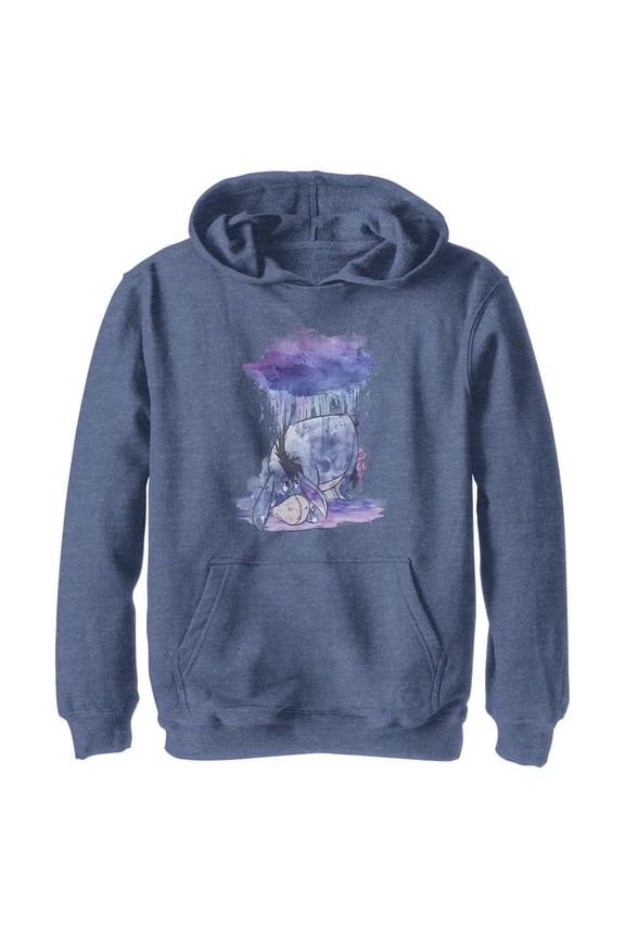 Boy's Winnie the Pooh Rainy Watercolor Eeyore Pull Over Hoodie Navy Blue Heather Small