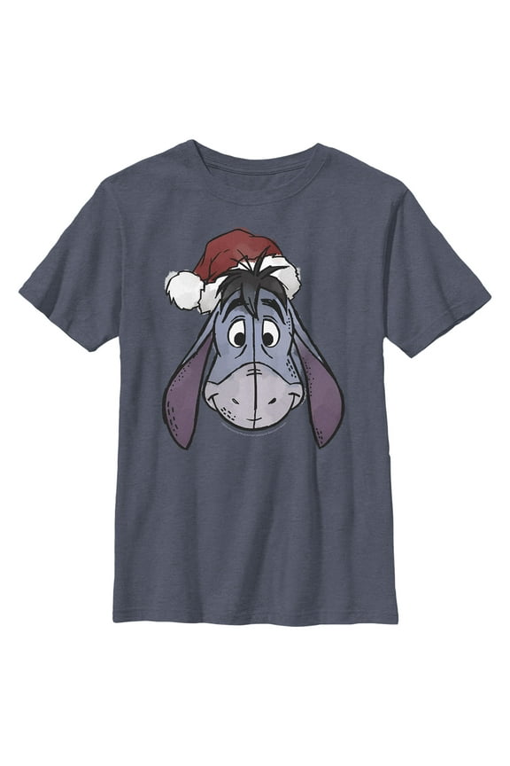 Boy's Winnie the Pooh Santa Eeyore  Graphic Tee Navy Blue Heather Medium