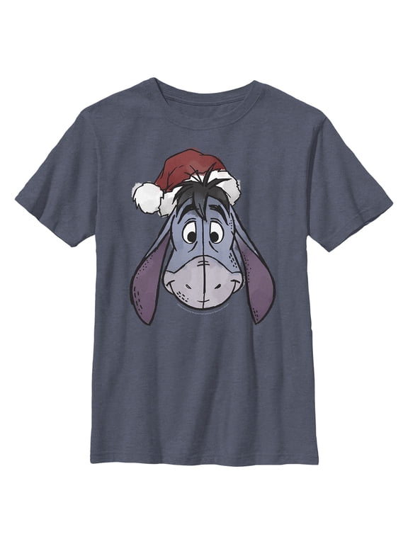 Boy's Winnie the Pooh Santa Eeyore Graphic Tee Navy Blue Heather X Large