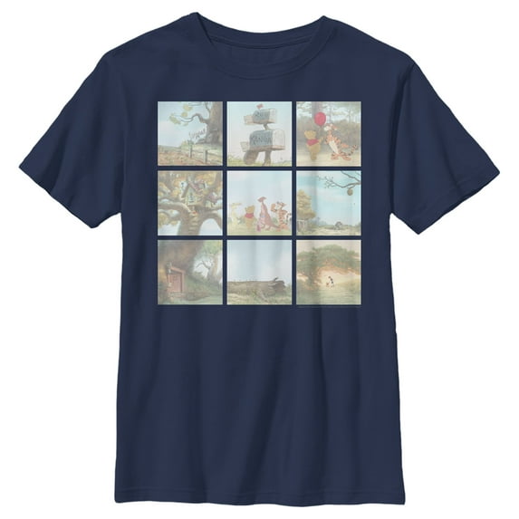 Boy's Winnie the Pooh Scene Panels Graphic Tee Navy Blue X Small