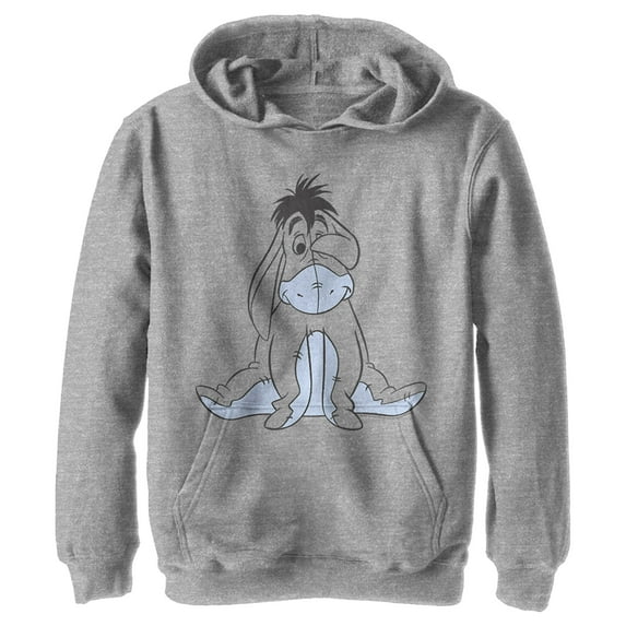 Boy's Winnie the Pooh Shy Eeyore Outline Portrait Pull Over Hoodie Athletic Heather X Large