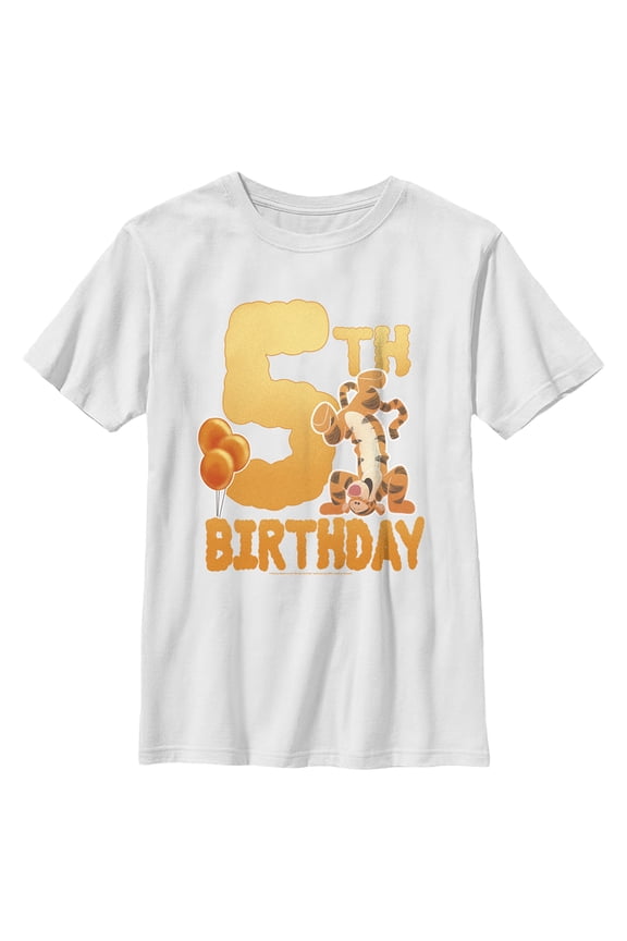 Boy's Winnie the Pooh Tigger 5th Birthday Graphic Tee White Medium