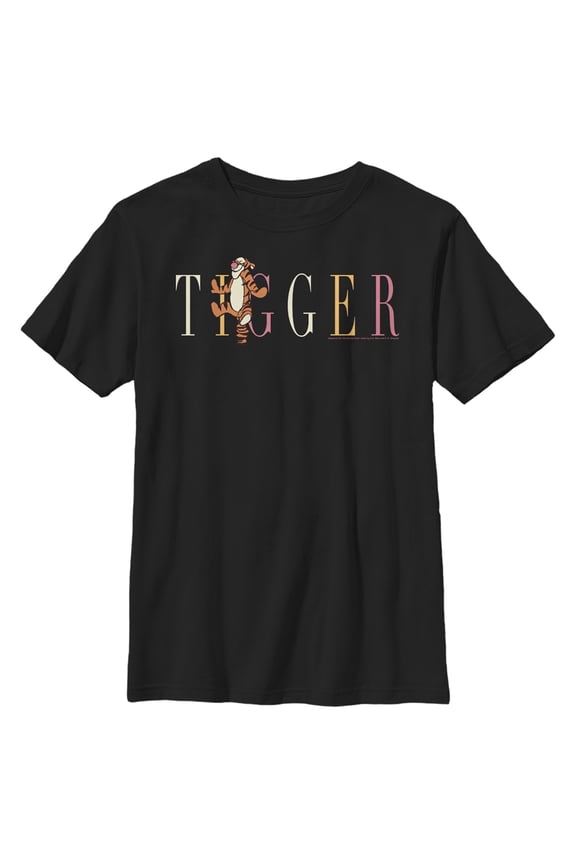 Boy's Winnie the Pooh Tigger Colorful Script Graphic Tee Black Large