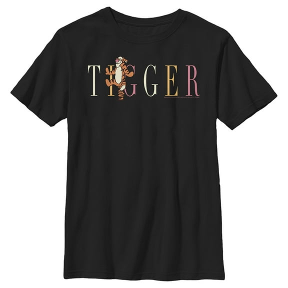 Boy's Winnie the Pooh Tigger Colorful Script  Graphic Tee Black Small