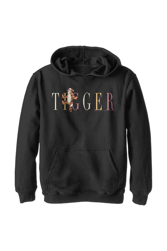 Boy's Winnie the Pooh Tigger Colorful Script Pull Over Hoodie Black X Large