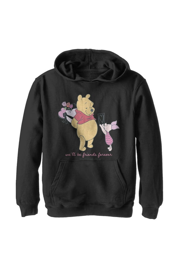 Boy's Winnie the Pooh We'll Be Friends Forever Piglet  Pull Over Hoodie Black X Large