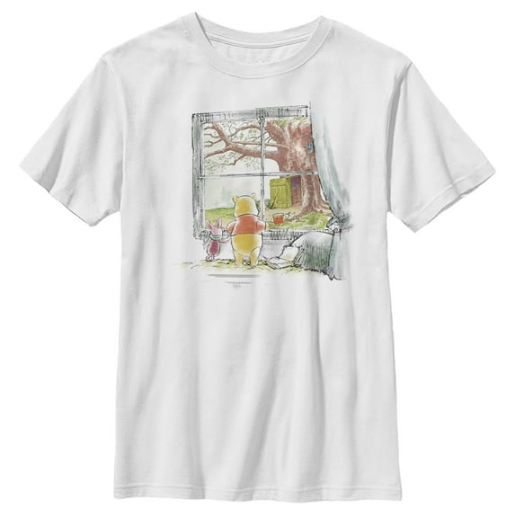 Boy's Winnie the Pooh Window Watching Graphic Tee White Medium