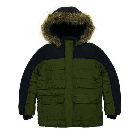 Boy's Winter Puffer Coat Quilted Winter Jacket with Faux Fur Hood Fashion Kids Warm Snow Coat Gift 4-14