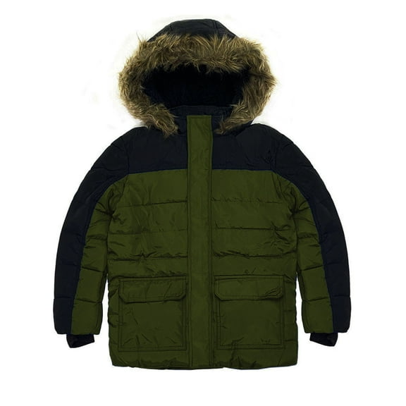 Boy's Winter Puffer Coat Quilted Winter Jacket with Faux Fur Hood Fashion Kids Warm Snow Coat Gift 4-14